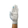 Ladies golf glove with a white and teal tropical frond design