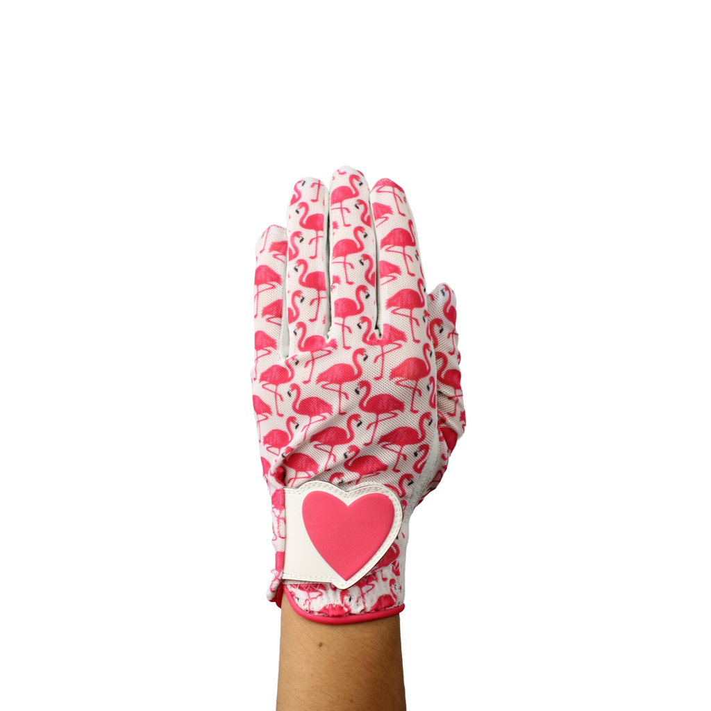 Ladies golf glove with flamingo pattern