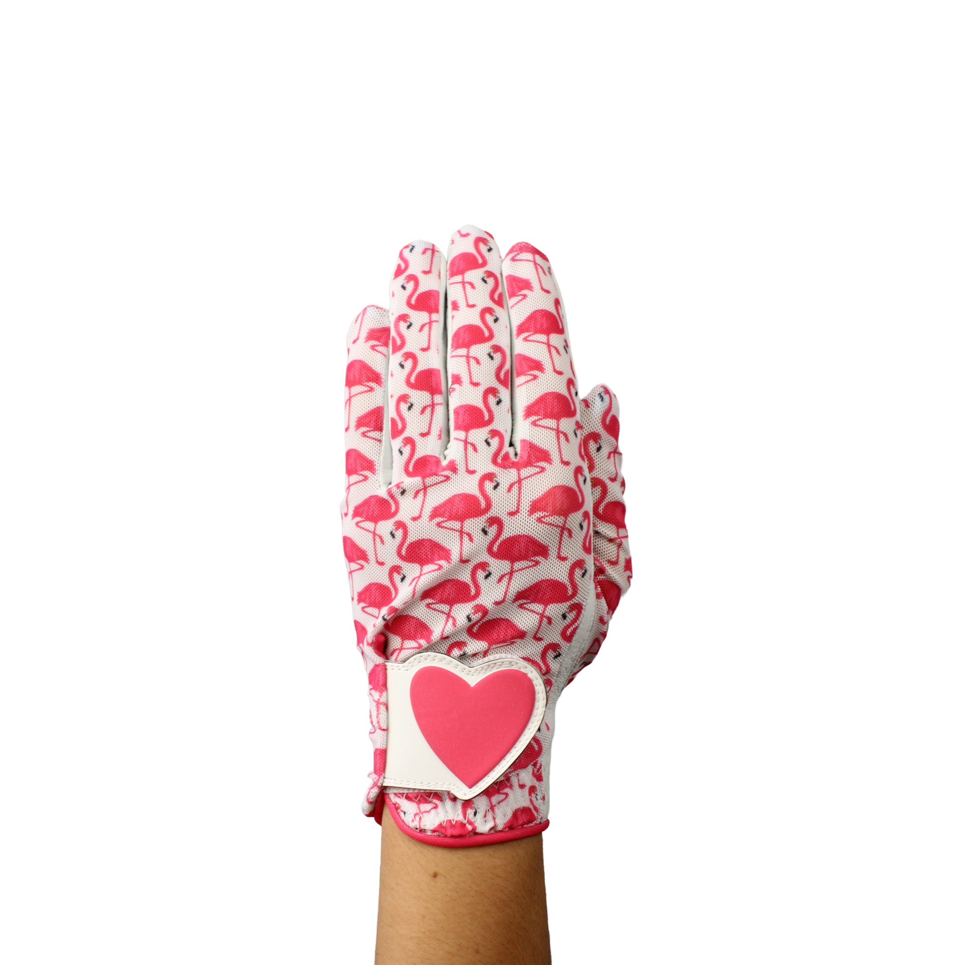 Ladies golf glove with flamingo pattern