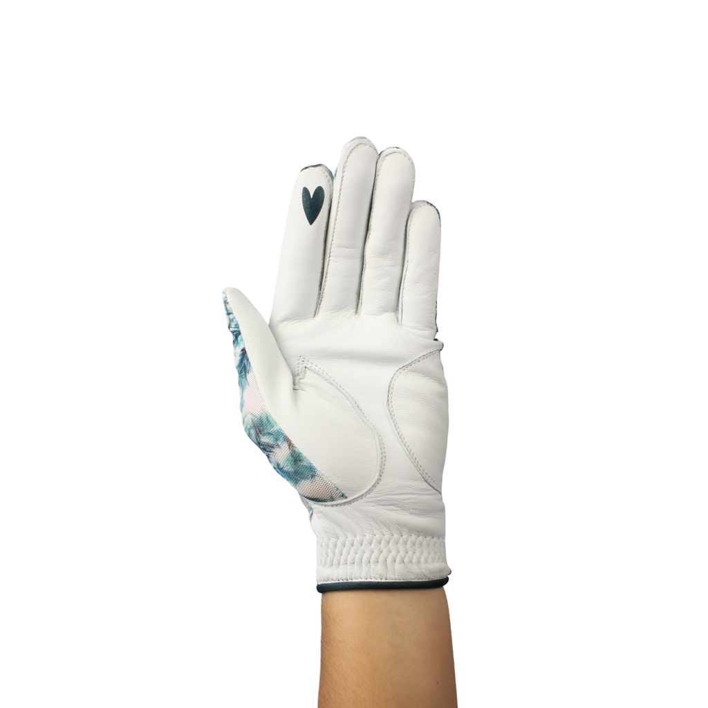 Ladies golf glove with tropical palm tree pattern