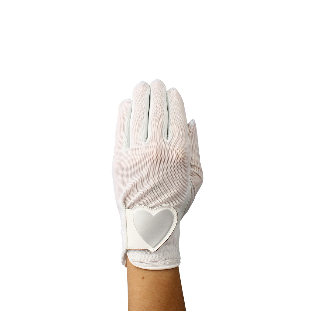 Ladies golf glove with white mesh fabric