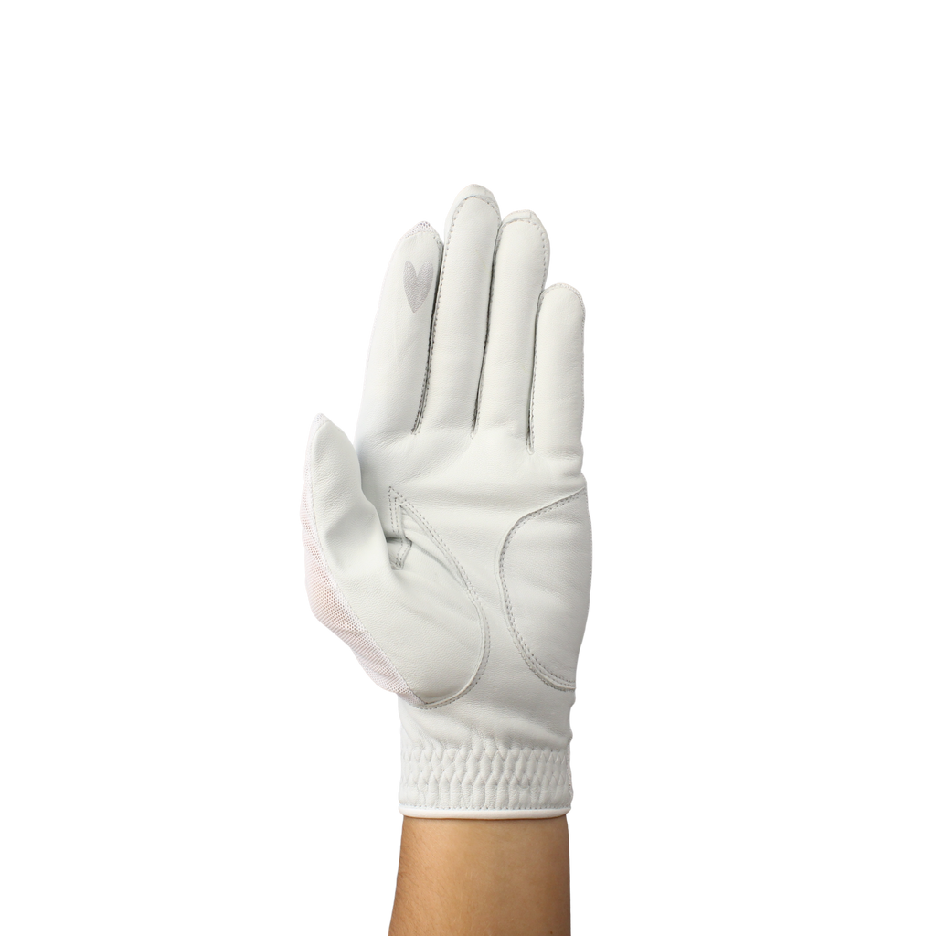 Ladies golf glove with white mesh fabric