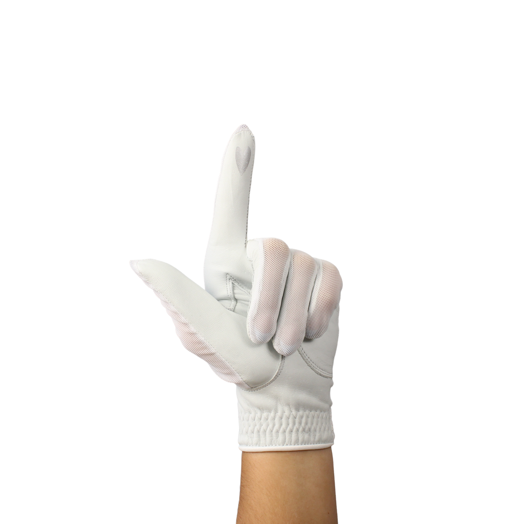 Ladies golf glove with white mesh fabric