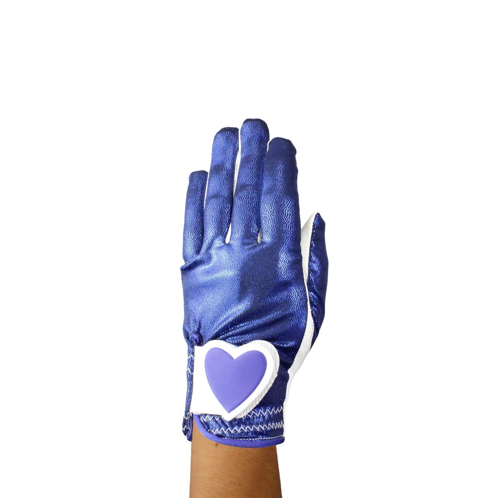 Ladies golf glove with blue glitter print