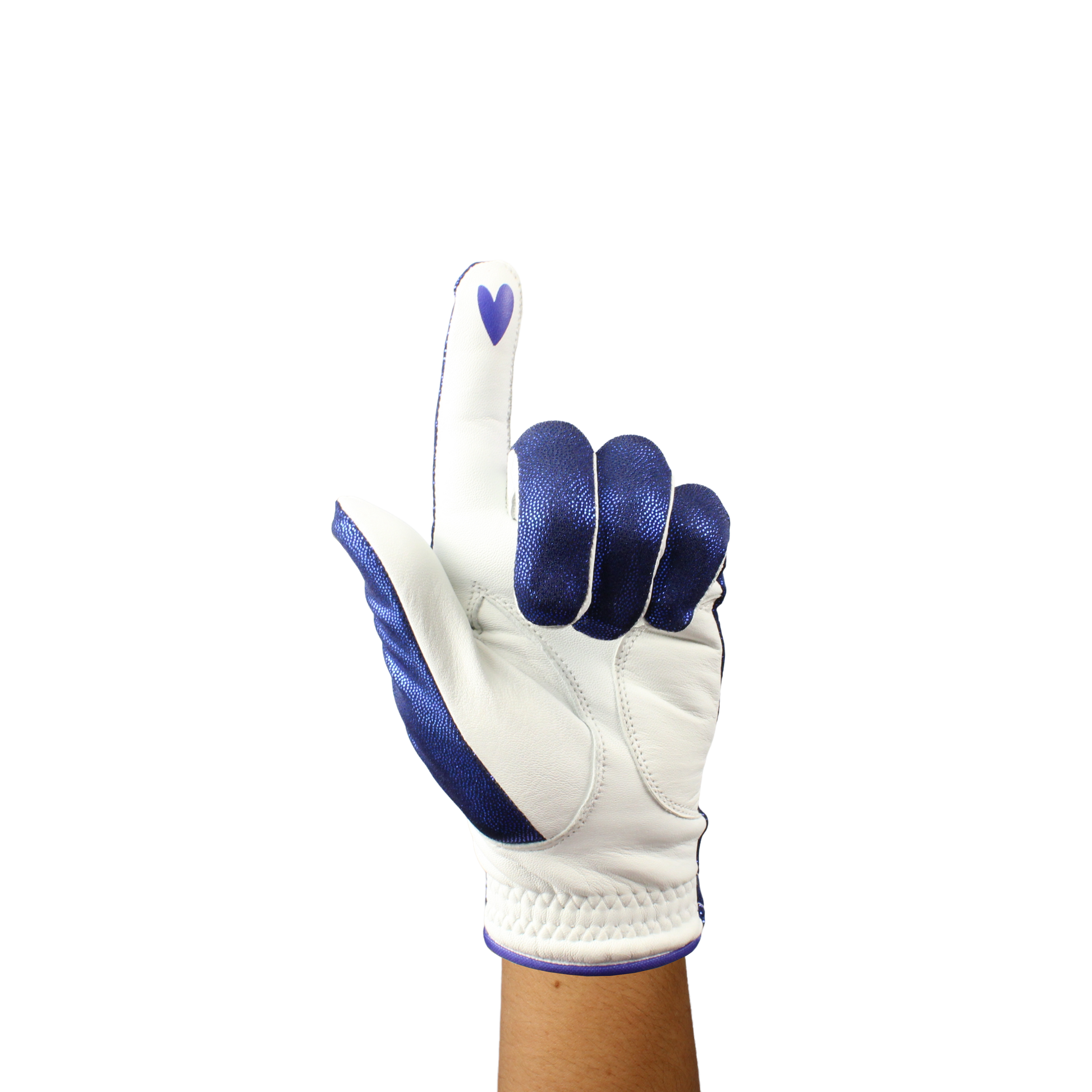 Ladies golf glove with blue glitter print